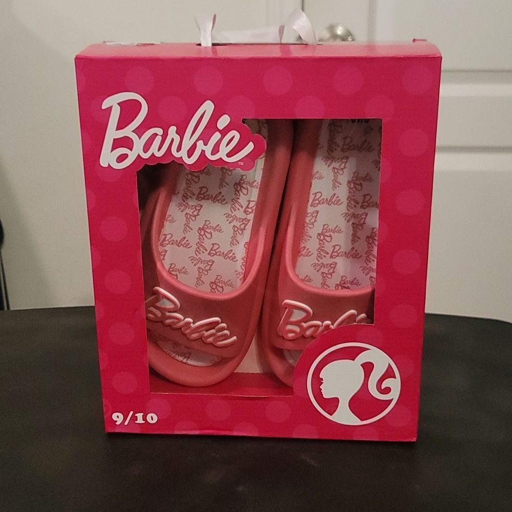 BRAND NEW BARBIE MATTEL BRIGHT PINK   LOGO WOMENS  FLIP FLOP SLIDE SANDAL - Picture 5 of 12